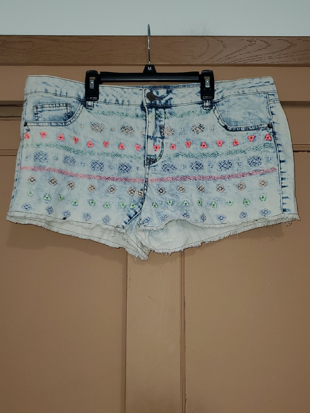 Mossimo Supply Co. Light Wash Denim Shorts with Neon Embroidery
